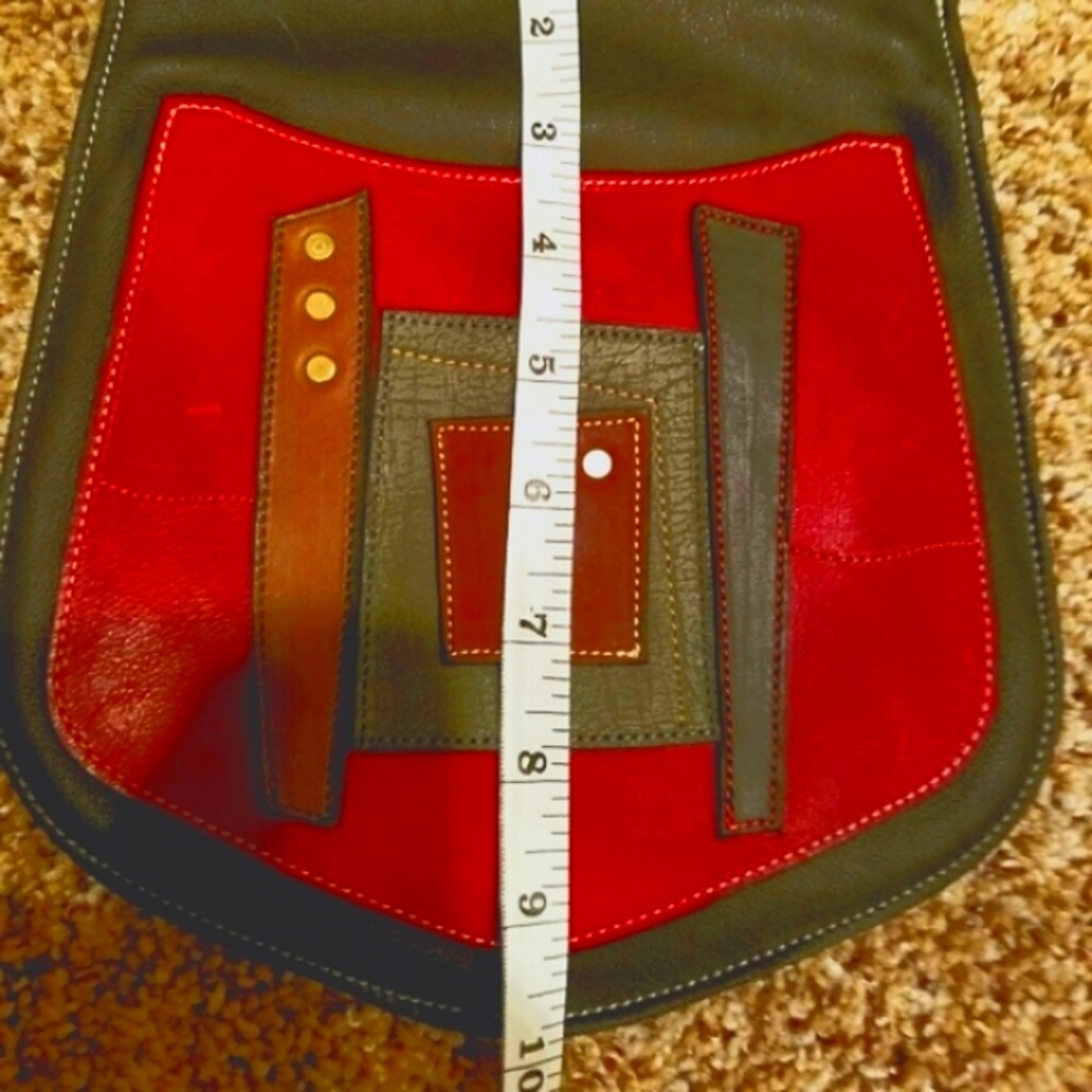 Red Patch Colorblock 100% Leather Shoulder Bag Handmade One of a Kind. - Picture 4 of 12